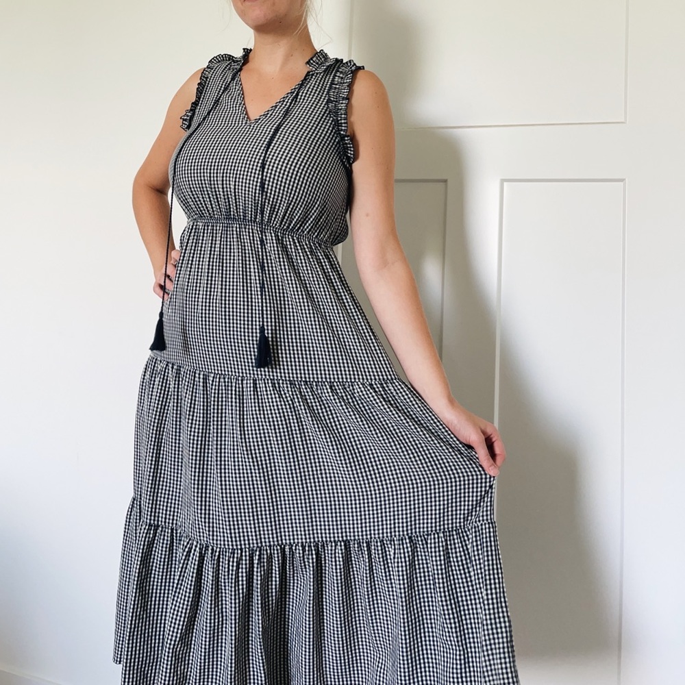 Hem & Thread Gingham Navy Maxi Dress